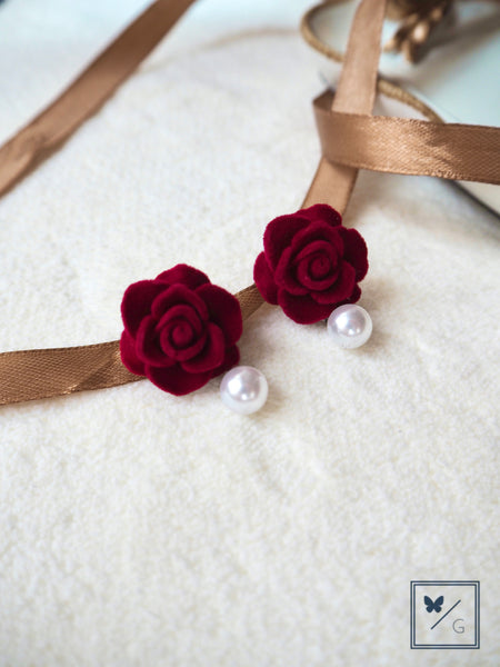 Love is In the Air - Roses are Red with Faux Pearl Earrings