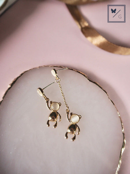 Love Is In The Air - Golden Teddy Dangling Earrings