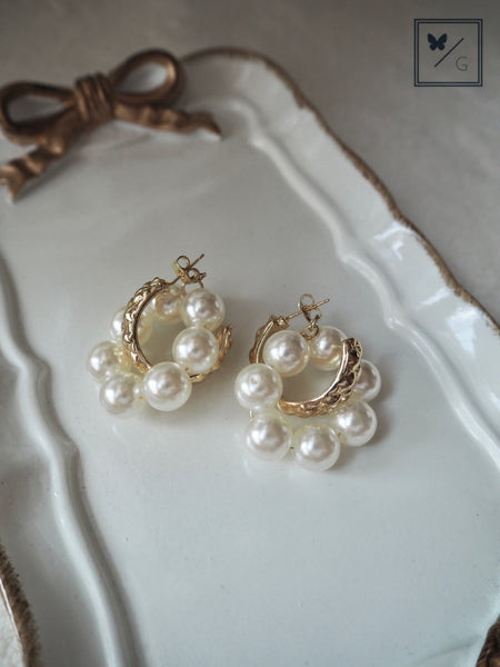 Kacie Retro Faux Pearls Golden Earrings