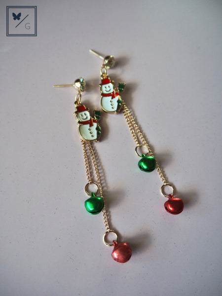 It's Beginning To Look A Lot Like Christmas - Snowman with Tiny Bells Dangling Earrings