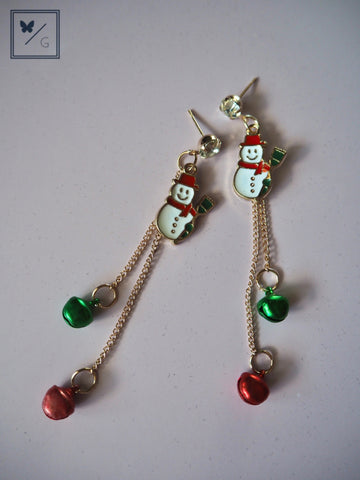 It's Beginning To Look A Lot Like Christmas - Snowman with Tiny Bells Dangling Earrings